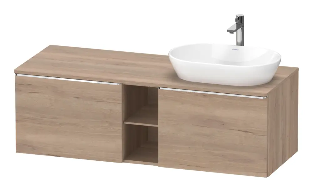 Markenware Duravit D-Neo Konsolenwaschtischunterschrank für Becken rechts mit 2 Auszügen und 2 Fächern Griff Chrom Hochglanz 1400 x 459 x 550 mm - Eiche Marmoriert Matt