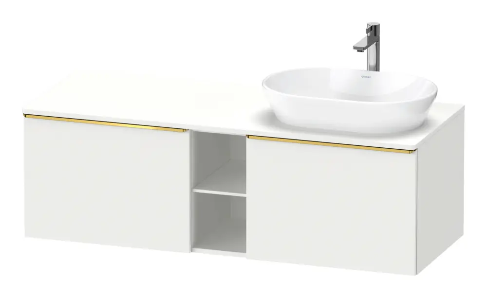 Duravit D-Neo Konsolenwaschtischunterschrank für Becken rechts mit 2 Auszügen und 2 Fächern Griff Gold Poliert 1400 x 459 x 550 mm - Weiß Matt Neu