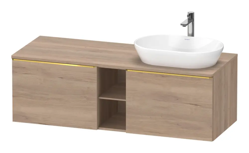 Duravit D-Neo Konsolenwaschtischunterschrank für Becken rechts mit 2 Auszügen und 2 Fächern Griff Gold Poliert 1400 x 459 x 550 mm - Eiche Marmoriert Matt Preisreduziert