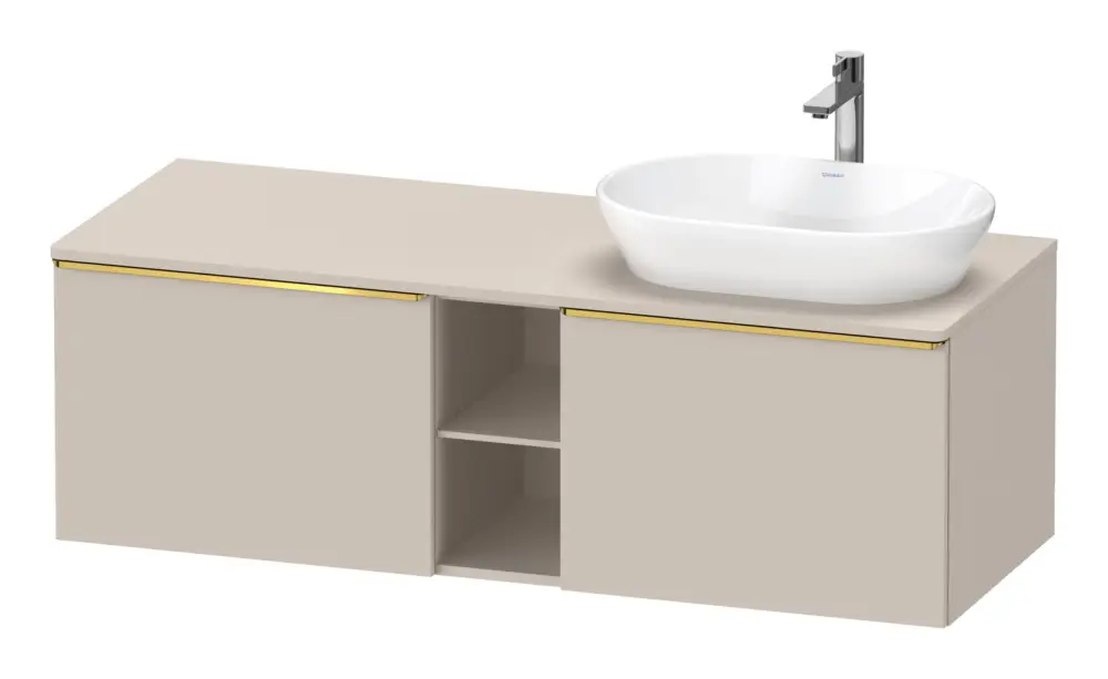 Neuheit Duravit D-Neo Konsolenwaschtischunterschrank für Becken rechts mit 2 Auszügen und 2 Fächern Griff Gold Poliert 1400 x 459 x 550 mm - Taupe Matt