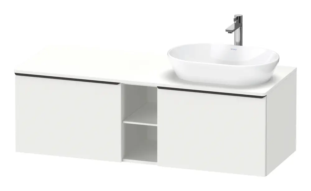Duravit D-Neo Konsolenwaschtischunterschrank für Becken rechts mit 2 Auszügen und 2 Fächern Griff Diamantschwarz Matt 1400 x 459 x 550 mm - Weiß Matt Preis Gesenkt