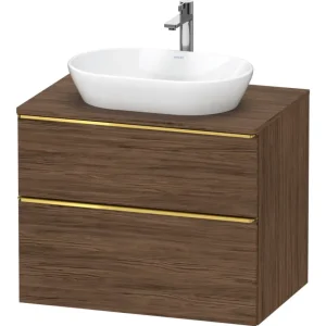 Abverkauf Duravit D-Neo Konsolenwaschtischunterschrank mit 2 Auszügen Griff Gold Poliert 800 x 644 x 550 mm - Nussbaum dunkel Matt