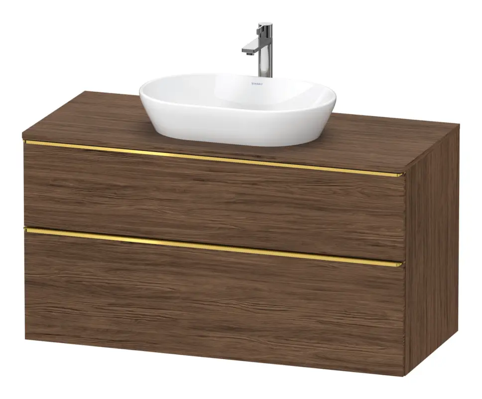 Duravit D-Neo Konsolenwaschtischunterschrank mit 2 Auszügen Griff Gold Poliert 1200 x 644 x 550 mm - Nussbaum dunkel Matt Highlight