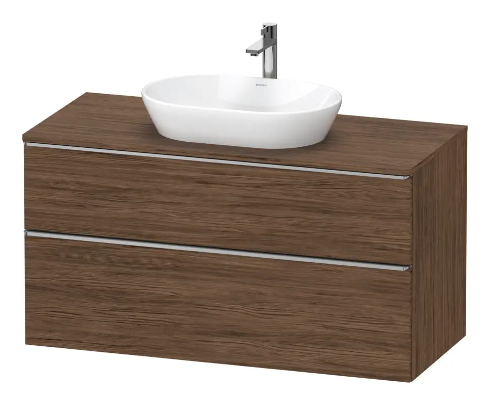 Geprüft Duravit D-Neo Konsolenwaschtischunterschrank mit 2 Auszügen Griff Edelstahl Gebürstet 1200 x 644 x 550 mm - Nussbaum dunkel Matt