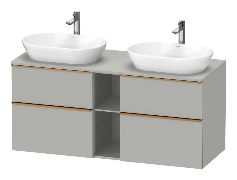 Zertifiziert Duravit D-Neo Konsolenwaschtischunterschrank für 2 Becken mit 4 Auszügen und 2 Fächern Griff Bronze Gebürstet 1400 x 644 x 550 mm - Betongrau Matt
