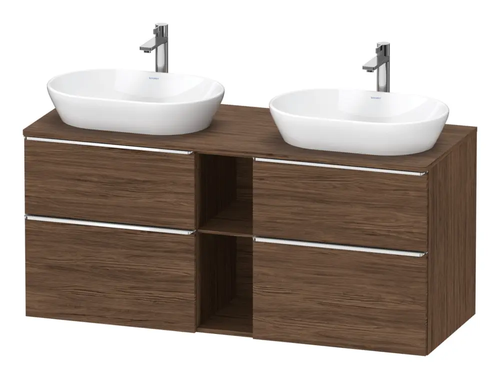 Kracherpreis Duravit D-Neo Konsolenwaschtischunterschrank für 2 Becken mit 4 Auszügen und 2 Fächern Griff Chrom Hochglanz 1400 x 644 x 550 mm - Nussbaum dunkel Matt