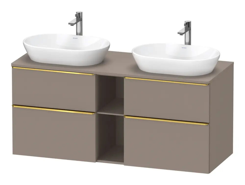 Duravit D-Neo Konsolenwaschtischunterschrank für 2 Becken mit 4 Auszügen und 2 Fächern Griff Gold Poliert 1400 x 644 x 550 mm - Basalt Matt Neue Ware
