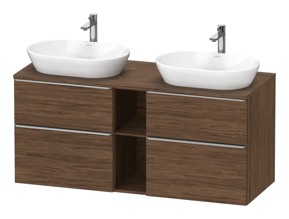 Neu Im Sortiment Duravit D-Neo Konsolenwaschtischunterschrank für 2 Becken mit 4 Auszügen und 2 Fächern Griff Edelstahl Gebürstet 1400 x 644 x 550 mm - Nussbaum dunkel Matt
