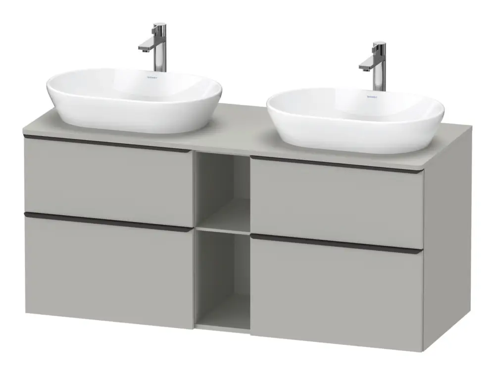 Duravit D-Neo Konsolenwaschtischunterschrank für 2 Becken mit 4 Auszügen und 2 Fächern Griff Diamantschwarz Matt 1400 x 644 x 550 mm - Betongrau Matt Aktuell