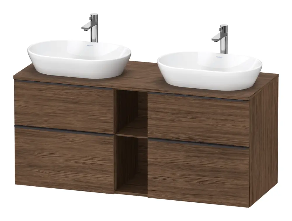 Duravit D-Neo Konsolenwaschtischunterschrank für 2 Becken mit 4 Auszügen und 2 Fächern Griff Diamantschwarz Matt 1400 x 644 x 550 mm - Nussbaum dunkel Matt Billig