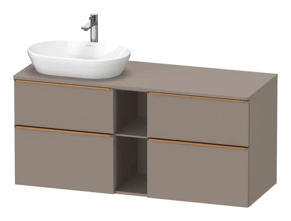 Duravit D-Neo Konsolenwaschtischunterschrank für Becken links mit 4 Auszügen und 2 Fächern Griff Bronze Gebürstet 1400 x 644 x 550 mm - Basalt Matt Garantierte Lieferung