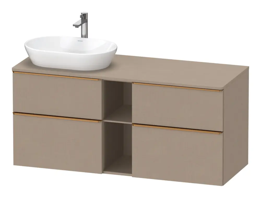 Duravit D-Neo Konsolenwaschtischunterschrank für Becken links mit 4 Auszügen und 2 Fächern Griff Bronze Gebürstet 1400 x 644 x 550 mm - Leinen Matt Begrenztes Angebot