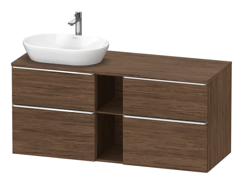Duravit D-Neo Konsolenwaschtischunterschrank für Becken links mit 4 Auszügen und 2 Fächern Griff Chrom Hochglanz 1400 x 644 x 550 mm - Nussbaum dunkel Matt Top-Seller