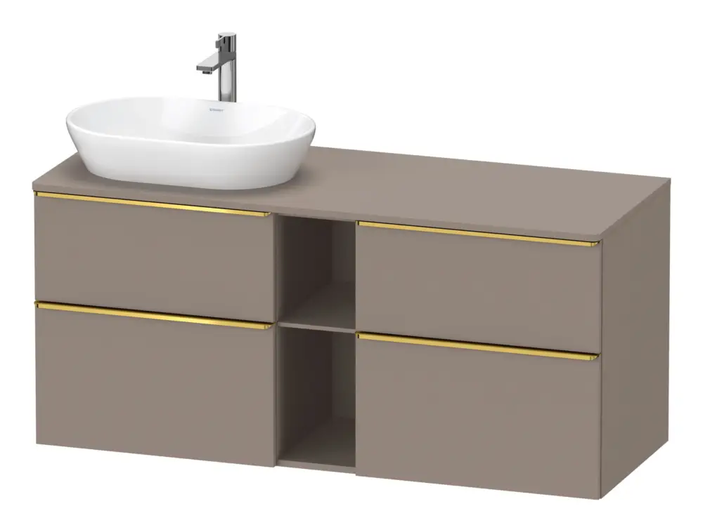 Super-Preis Duravit D-Neo Konsolenwaschtischunterschrank für Becken links mit 4 Auszügen und 2 Fächern Griff Gold Poliert 1400 x 644 x 550 mm - Basalt Matt
