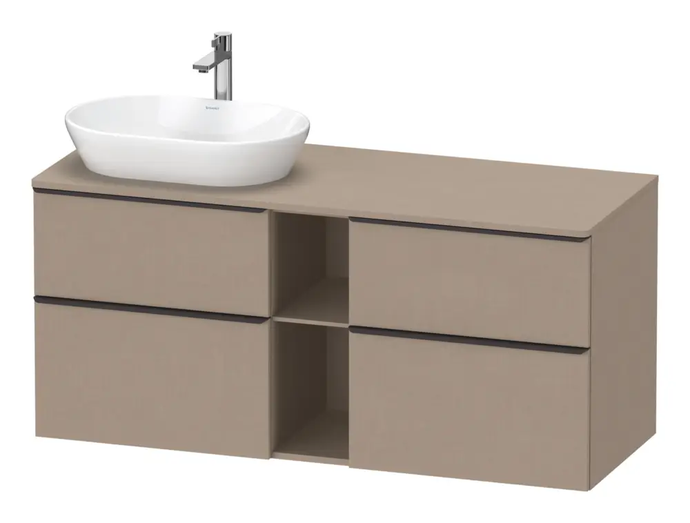 Geprüft Duravit D-Neo Konsolenwaschtischunterschrank für Becken links mit 4 Auszügen und 2 Fächern Griff Diamantschwarz Matt 1400 x 644 x 550 mm - Leinen Matt