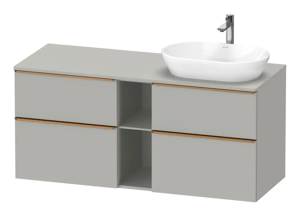 Bestpreis Duravit D-Neo Konsolenwaschtischunterschrank für Becken rechts mit 4 Auszügen und 2 Fächern Griff Bronze Gebürstet 1400 x 644 x 550 mm - Betongrau Matt
