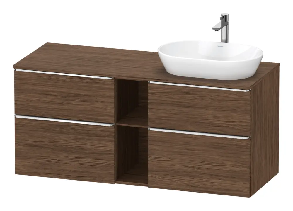 Neu Duravit D-Neo Konsolenwaschtischunterschrank für Becken rechts mit 4 Auszügen und 2 Fächern Griff Chrom Hochglanz 1400 x 644 x 550 mm - Nussbaum dunkel Matt