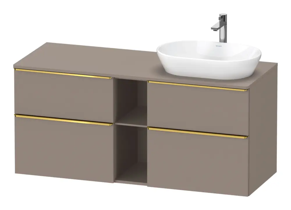 Must-Have Duravit D-Neo Konsolenwaschtischunterschrank für Becken rechts mit 4 Auszügen und 2 Fächern Griff Gold Poliert 1400 x 644 x 550 mm - Basalt Matt