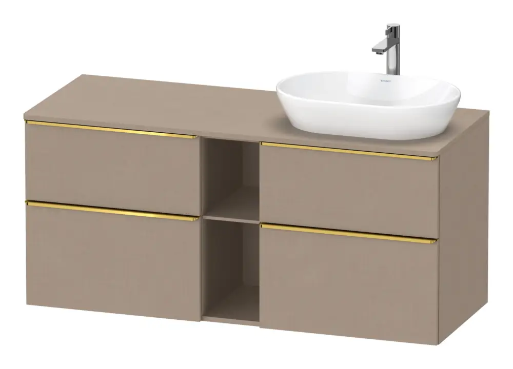 Kracherpreis Duravit D-Neo Konsolenwaschtischunterschrank für Becken rechts mit 4 Auszügen und 2 Fächern Griff Gold Poliert 1400 x 644 x 550 mm - Leinen Matt