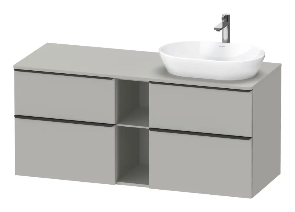 Preisreduziert Duravit D-Neo Konsolenwaschtischunterschrank für Becken rechts mit 4 Auszügen und 2 Fächern Griff Diamantschwarz Matt 1400 x 644 x 550 mm - Betongrau Matt