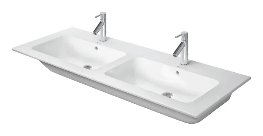 Nur Für Kurze Zeit Duravit ME by Starck Möbeldoppelwaschtisch mit 2 Hahnlöchern mit Überlauf 1300 x 490 mm - Weiß Seidenmatt mit DuraShield