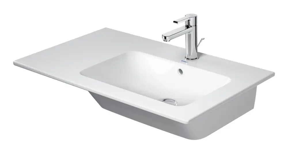 Bestpreis Duravit ME by Starck Möbelwaschtisch Becken rechts mit 1 Hahnloch mit Überlauf 830 x 490 mm - Weiß Seidenmatt mit DuraShield
