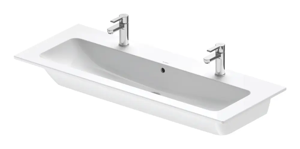Duravit ME by Starck Möbelwaschtisch mit 2 Hahnlöchern mit Überlauf 1230 x 490 mm - Weiß Hochglanz mit DuraShield Direkt Vom Hersteller