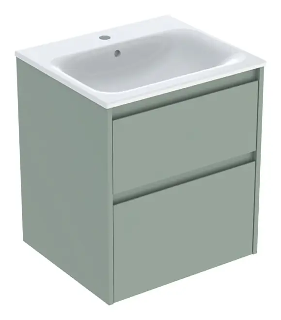 Geprüft Geberit Renova Plan Komplett-Set mit 2 Schubladen 550 x 621 x 480 mm - Salbeigrün lackiert seidenmatt
