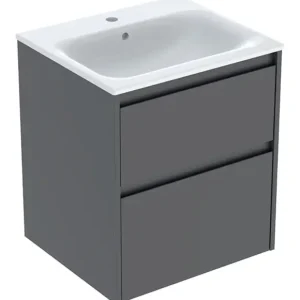 Sonderaktion Geberit Renova Plan Komplett-Set mit 2 Schubladen 550 x 621 x 480 mm - Lava lackiert seidenmatt mit KeraTect