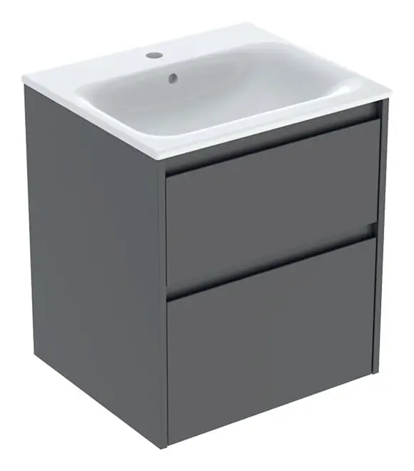 Sonderaktion Geberit Renova Plan Komplett-Set mit 2 Schubladen 550 x 621 x 480 mm - Lava lackiert seidenmatt mit KeraTect
