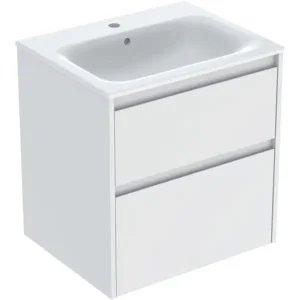 Sichere Zahlung Geberit Renova Plan Komplett-Set mit 2 Schubladen 600 x 621 x 480 mm - Weiß lackiert seidenmatt mit KeraTect