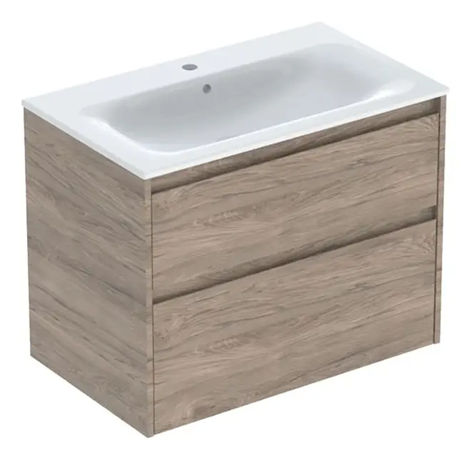 Preiswert Geberit Renova Plan Komplett-Set mit 2 Schubladen 800 x 621 x 480 mm - Nussbaum hickory mit KeraTect