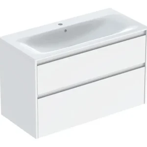 Geberit Renova Plan Komplett-Set mit 2 Schubladen 1000 x 621 x 480 mm - Weiß lackiert seidenglanz mit KeraTect Must-Have