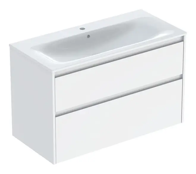 Geberit Renova Plan Komplett-Set mit 2 Schubladen 1000 x 621 x 480 mm - Weiß lackiert seidenglanz mit KeraTect Must-Have