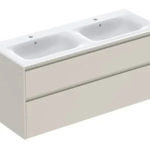 Nur Für Kurze Zeit Geberit Renova Plan Komplett-Set mit Doppelwaschtisch mit 2 Schubladen 1300 x 621 x 480 mm - Sandgrau lackiert seidenmatt