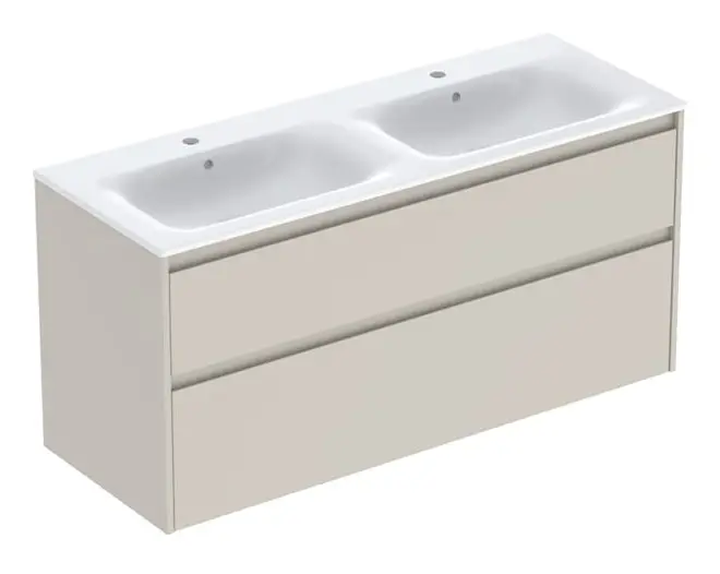 Nur Für Kurze Zeit Geberit Renova Plan Komplett-Set mit Doppelwaschtisch mit 2 Schubladen 1300 x 621 x 480 mm - Sandgrau lackiert seidenmatt