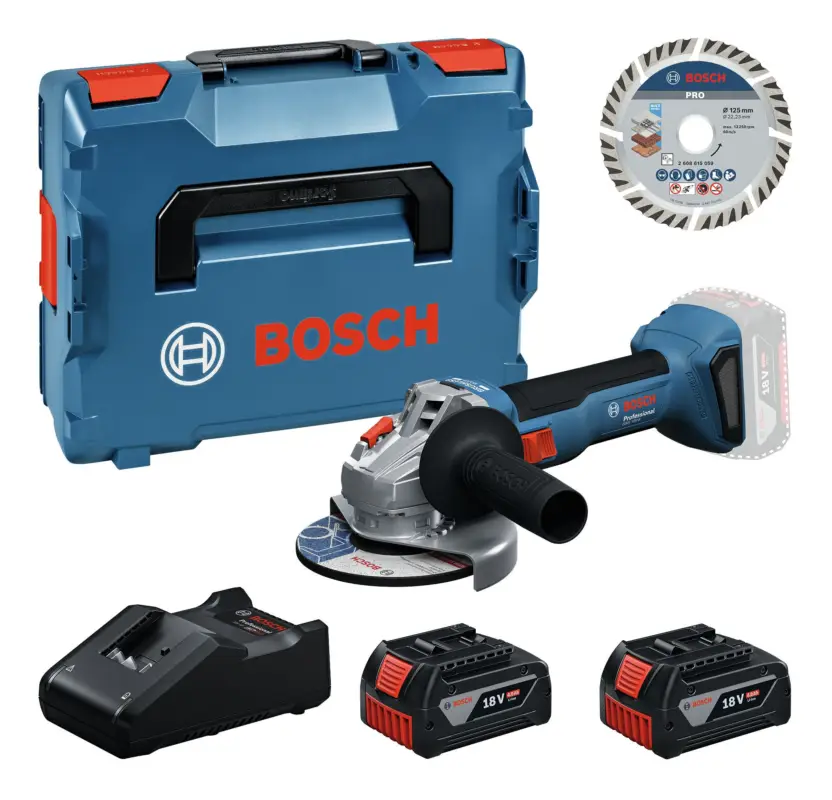 Bosch Professional Akku-Winkelschleifer GWS 18V-8 mit 2x Akku 4 Ah & Trennscheibe 125 mm - in L-BOXX 136 Rabatt