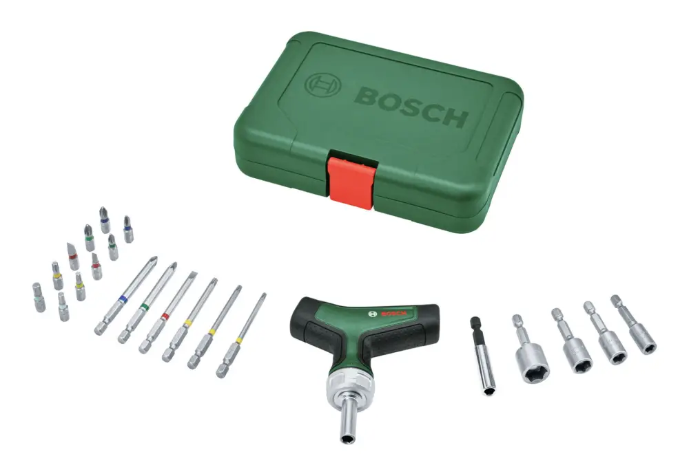 Abverkauf Bosch Handwerkzeug Bit-Ratschenschraubendreher-Set T-Griff, 22-teilig (Verpackungseinheit 3 Sets)
