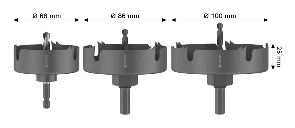 Direktkauf Bosch Line Wood and Drywall Lochsägen-Set mit Aufsteckhalter + Zentrierbohrer, 68/86/100 x 27 mm, 3-teilig