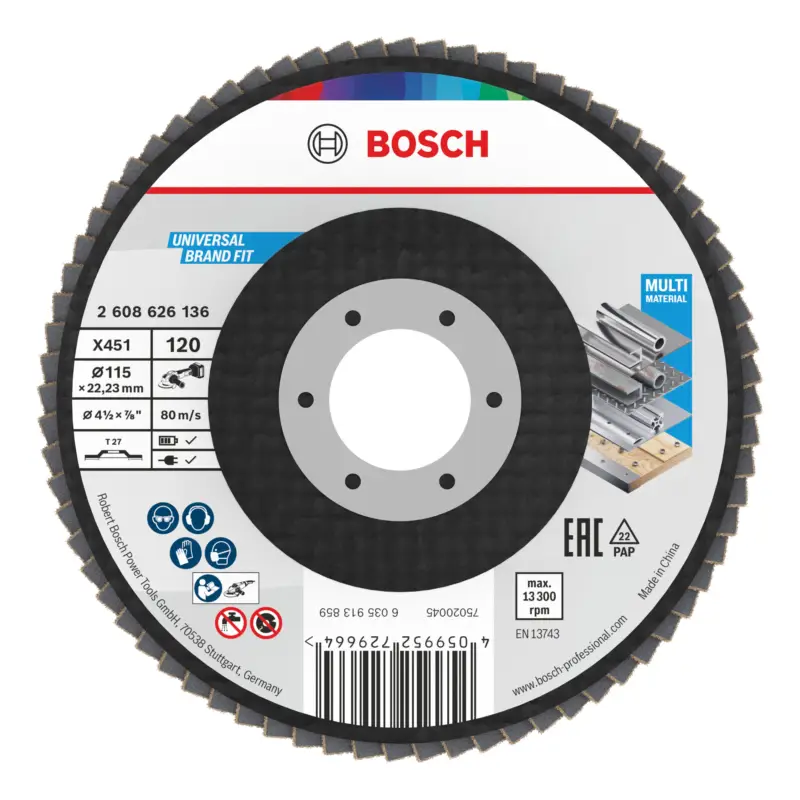 Bosch Line X451 Fächerschleifscheibe, 115 x 22,23 mm, K120, Z27 - 15er Pack (Verpackungseinheit 15 Stück) Top-Preis