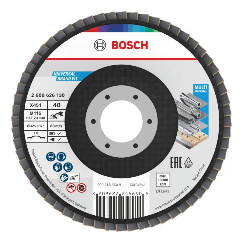 Bosch Line X451 Fächerschleifscheibe, 115 x 22,23 mm, K40, Z27 - 15er Pack (Verpackungseinheit 15 Stück) Jetzt Kaufen