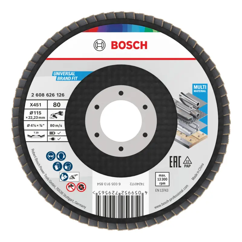 Neu Im Sortiment Bosch Line X451 Fächerschleifscheibe, 115 x 22,23 mm, K80, Z29 - 15er Pack (Verpackungseinheit 15 Stück)