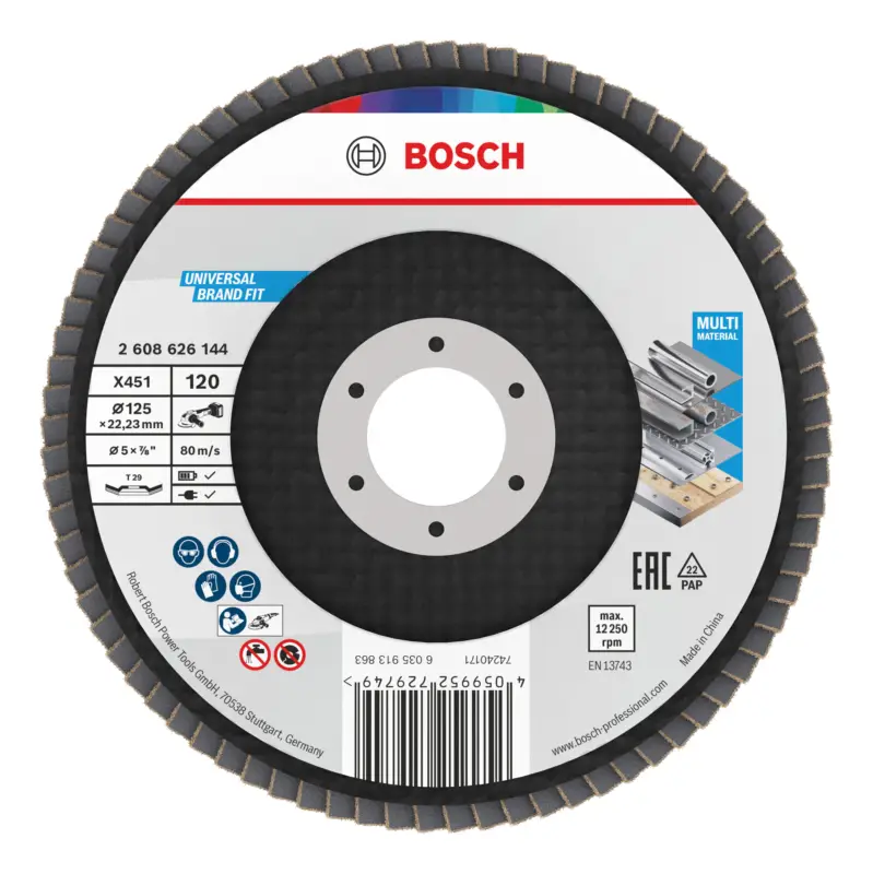 Markenware Bosch Line X451 Fächerschleifscheibe, 125 x 22,23 mm, K120, Z29 - 15er Pack (Verpackungseinheit 15 Stück)