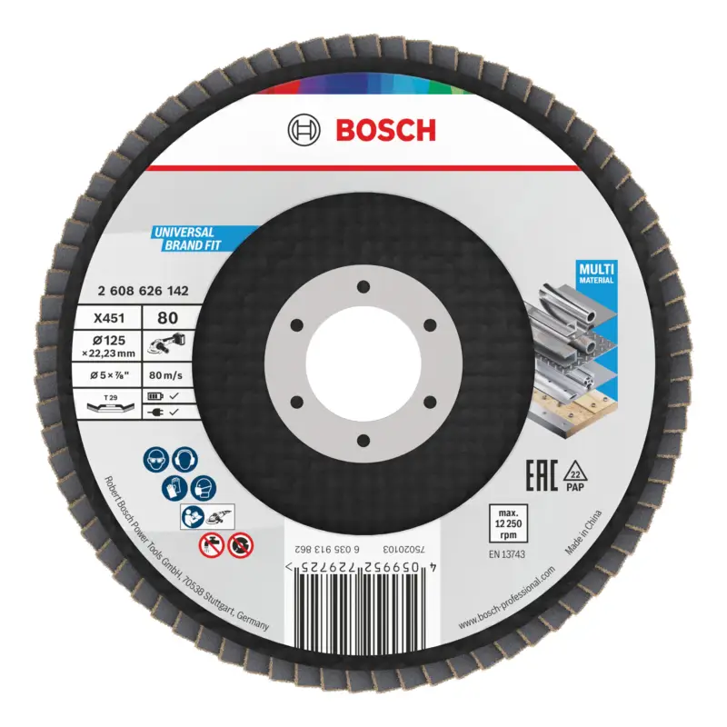 Bosch Line X451 Fächerschleifscheibe, 125 x 22,23 mm, K80, Z29 - 15er Pack (Verpackungseinheit 15 Stück) Knallerangebot