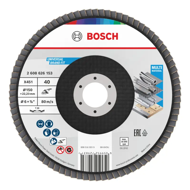 Heißes Angebot Bosch Line X451 Fächerschleifscheibe, 150 x 22,23 mm, K40, Z29 - 15er Pack (Verpackungseinheit 15 Stück)