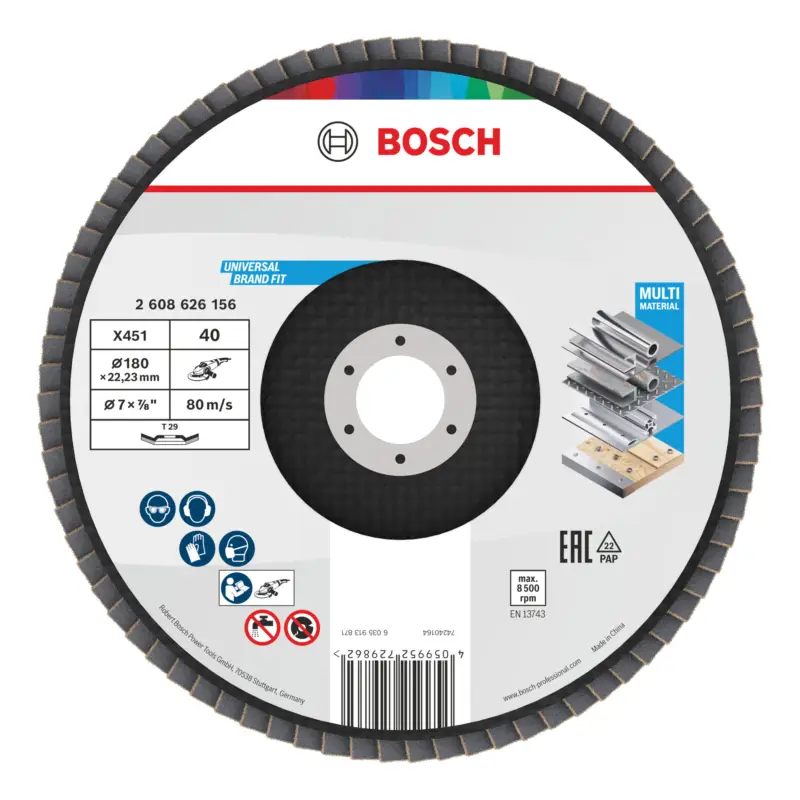 Bosch Line X451 Fächerschleifscheibe, 180 x 22,23 mm, K40, Z29 - 15er Pack (Verpackungseinheit 15 Stück) Abverkauf