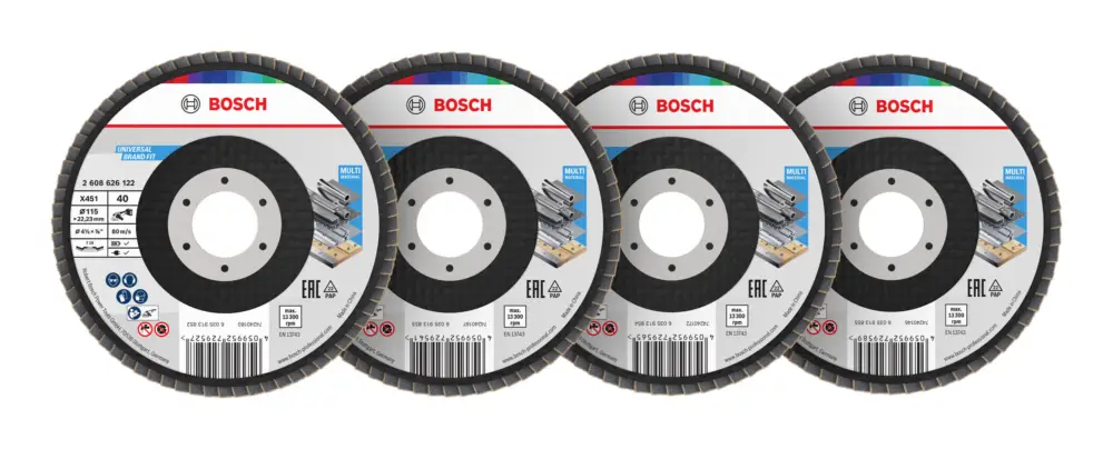 Sonderaktion Bosch Line X451 Fächerschleifscheiben-Set, 115 x 22,23 mm, K40/K60/K80/K120, Z29, 60-teilig
