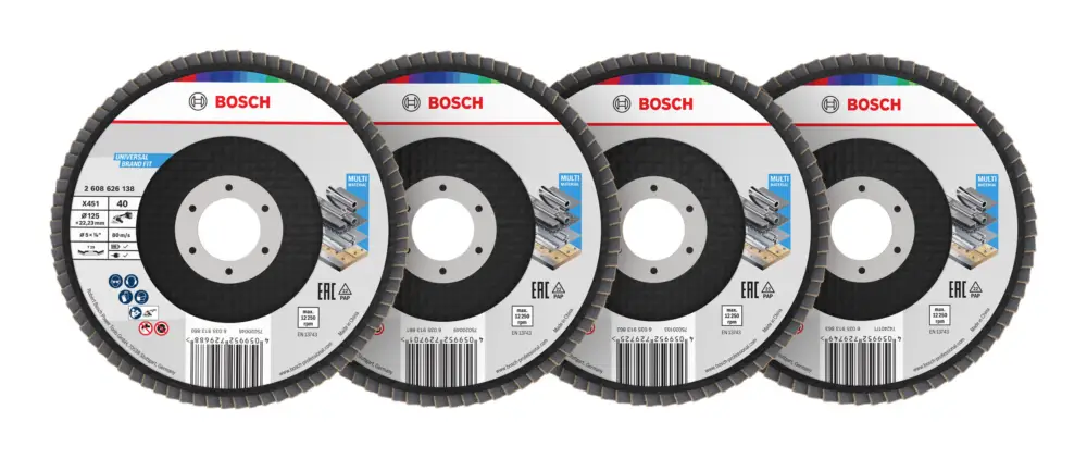 Solange Der Vorrat Reicht Bosch Line X451 Fächerschleifscheiben-Set, 125 x 22,23 mm, K40/K60/K80/K120, Z29, 15-teilig