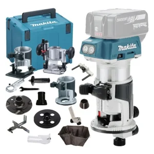 Super-Preis Makita Akku-Multifunktionsfräse 18V, DRT50ZJX3, inkl. Grundplatte, 6/8 mm, Ohne Akku in MAKPAC 4