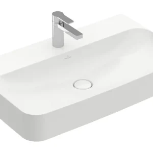 Villeroy & Boch Finion Waschbecken mit 1 Hahnloch mit Überlauf Unterseite ungeschliffen 800 x 470 x 165 mm - Weiß Alpin mit CeramicPlus Echt
